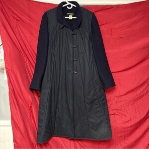 Vintage GEIGER Wool Long Trench Coat Sz M-L 44 Blue Toggle Buttons A Line